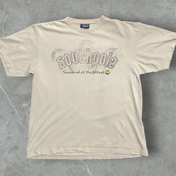 South Pole Vintage Y2K Baggy Fit Beige Spell Out Logo Tee Men's Size Large - Picture 1 of 8